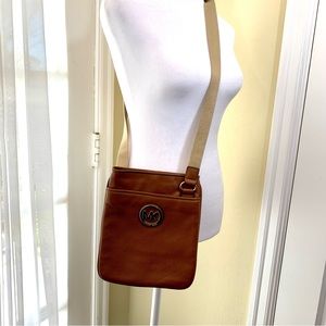 Michael Kors camel brown leather small Crossbody bag
